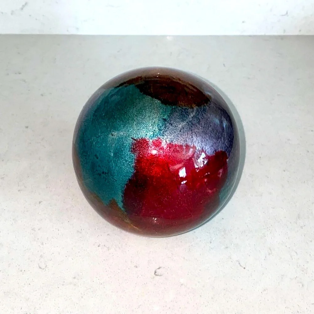 Pier 1‎ Iridescent Ceramic Decorative Sphere Ball Orb Decor Blue Copper Brown
